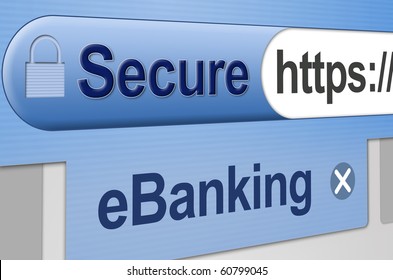 Secure web site connection for online banking, internet based, electronic  transactions. Browser address bar showing green secure SSL connection on a web browser with an active tab showing 