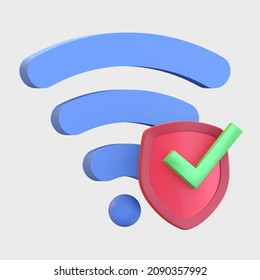 Secured Wifi Hotspot With Shield And Check Mark Icon 3d Render Illustration