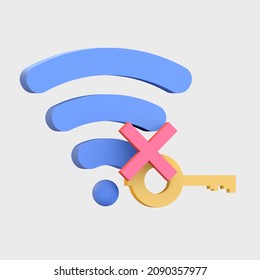 Secured Wifi Hotspot Wrong Password With Key And Cross Mark Icon 3d Render Illustration