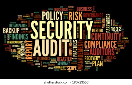 Security Audit  In Word Tag Cloud On Black