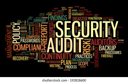 Security Audit  In Word Tag Cloud On Black