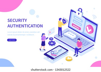 Security authentication concept. Can use for web banner, infographics, hero images. Flat isometric illustration isolated on white background.