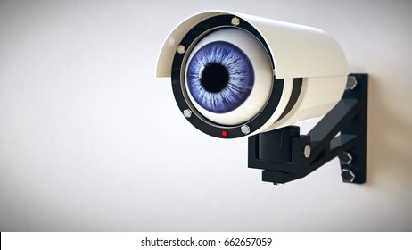 Security Camera With Blue Eye. 3d Illustration