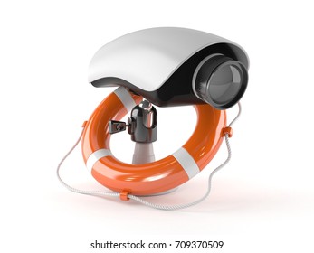 Security camera with life buoy isolated on white background. 3d illustration