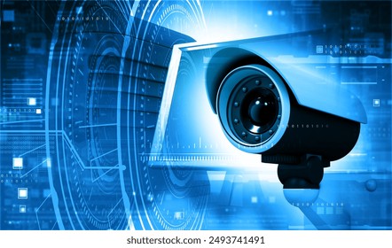 Security camera on abstract technology background. 3d illustration		