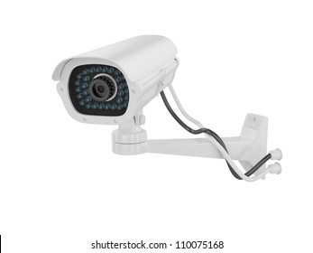 Security Camera On A White Background, 3D Image