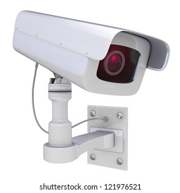 Security Camera On A White Background, 3D Render