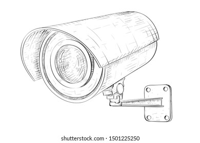 Security Cctv Camera Hand Drawn Sketch Stock Vector (Royalty Free ...