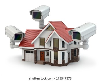 Security CCTV camera on the house. 3d