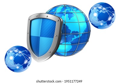 Security Center With Glob With White Background. 3d Illustration