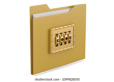 Security concept file folder with combination lock isolated on white background 3D illustration.