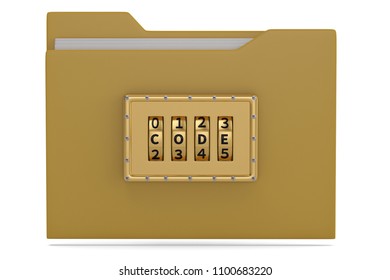 Security concept file folder with combination lock isolated on white background 3D illustration.