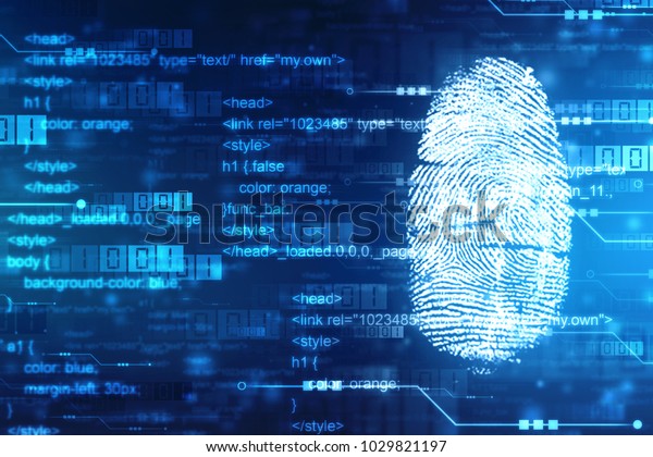 Security concept: fingerprint Scanning\
on digital screen. cyber security Concept. 3d\
render
