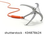 Security concept with grappling hook and orange rope on white background - 3D illustration