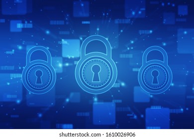 Security concept, Lock on digital screen, Cyber Security Concept, Internet Security Background