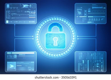 Security concept: Lock on digital screen