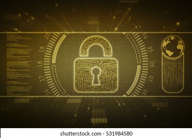 Security concept: Lock on digital screen, contrast, 3d render