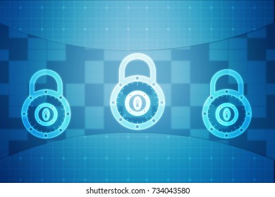 Security concept: Lock on digital screen, Cyber Security Concept. 3d render