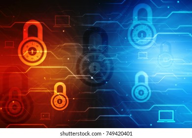 Security concept: Lock on digital screen, cyber security concept background. 3d render