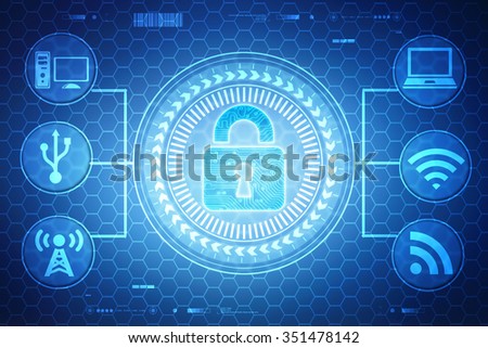 Security concept: Lock on digital screen