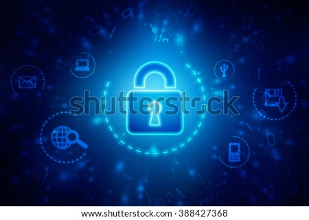 Security concept: Lock on digital screen, contrast, 3d render
