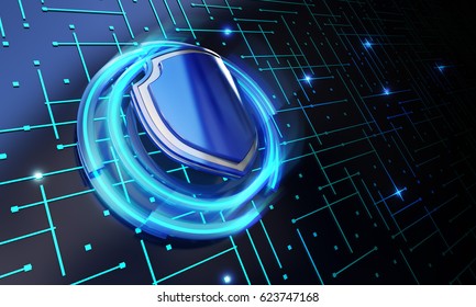 Security concept - shield on digital  background
