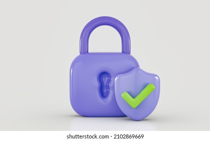 Security Guard Lock Shield Checkmark Icon 3d Render Concept For Cyber Safety Protection Checking