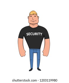 Security guy cartoon character. Flat illustration. Isolated on white background. Raster version.