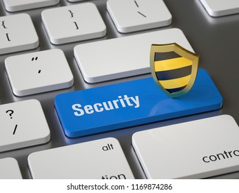 Security key on the keyboard, 3d rendering,conceptual image.