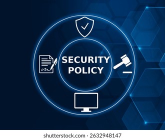 security policy tech concept.A formal document that outlines an organization's security protocols, practices, and rules for protecting its information assets.