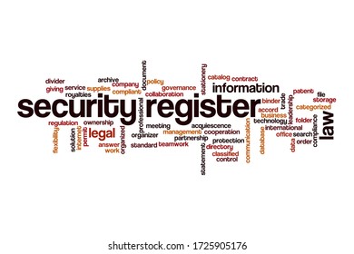 Security register word cloud concept on white background