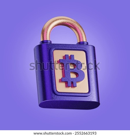 security and reliability of the bitcoin cryptocurrency on padlock. Cryptocurrency bitcoin 3d money transfer concept by blockchain technology, Futuristic background