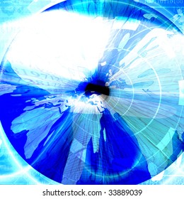 security scan of a human eye on a blue background