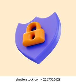 security shield lock icon 3d render concept for protection from virus and safety protocell