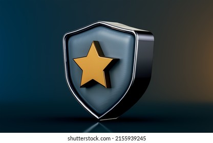 Security Shield Star Icon On Dark Background 3d Render Concept For Protection Badge Sign Symbol