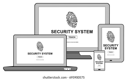 Security system concept shown on different information technology devices