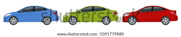Sedan Car. Compact Hybrid Vehicle. Eco-friendly\
hi-tech auto. Isolated car, template for branding and advertising.\
Side view.