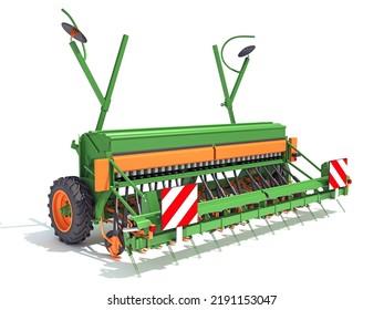 Seeder Planter Drill Machine Farm Equipment 3D Rendering On White Background