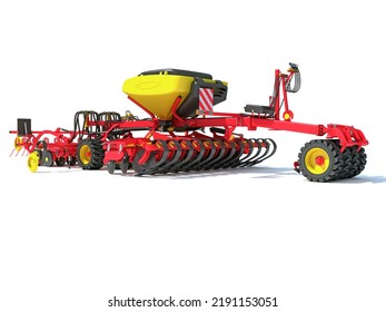 Seeder Planter Drill Machine Farm Equipment 3D Rendering On White Background