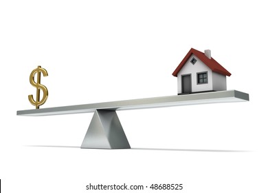 seesaw with a house and dollar sign, isolated on white background