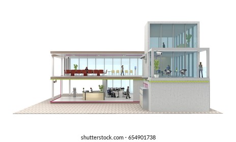 Segment Office Building Cutaway Isolated On White. 3d Rendering