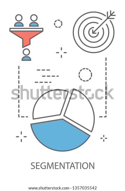 Segmentation concept. Idea\
of target audience and business promotion. Choosing group of people\
as potential customers. Line icon set with pie chart. Isolated \
illustration