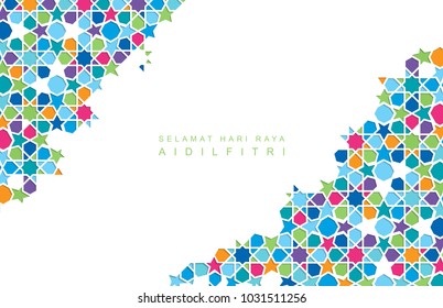 Selamat Hari Raya Aidilfitri Greeting Card Illustration. Colorful Islamic Pattern With White Copy Space And Text Selamat Hari Raya Aidilfitri (means Happy Break Fasting Day Celebration).