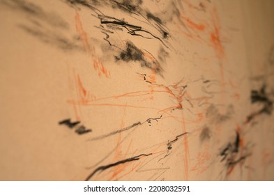 Selective Focus On An Abstract Painting Drawn In Manila Paper.