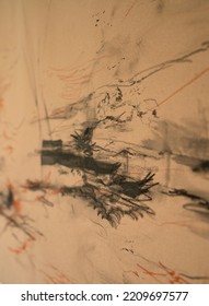 Selective Focus On An Abstract Painting Drawn In Manila Paper.	