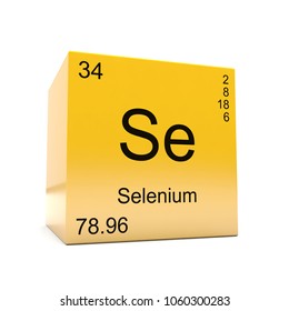 Selenium Chemical Element Symbol From The Periodic Table Displayed On Glossy Yellow Cube 3D Render