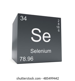 Selenium Chemical Element Symbol From The Periodic Table Displayed On Black Cube 3D Render