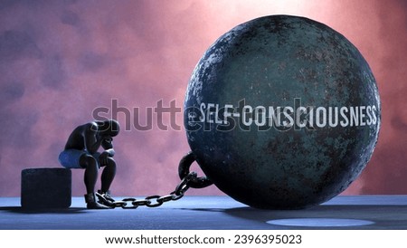 Self consciousness - a metaphor showing human struggle with Self consciousness. Resigned and exhausted person chained to Self consciousness. Depressed by a continuous struggle,3d illustration Stock photo © 