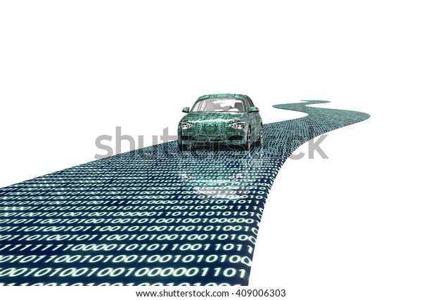 self driving electronic computer car\
isolated on white, 3d\
illustration