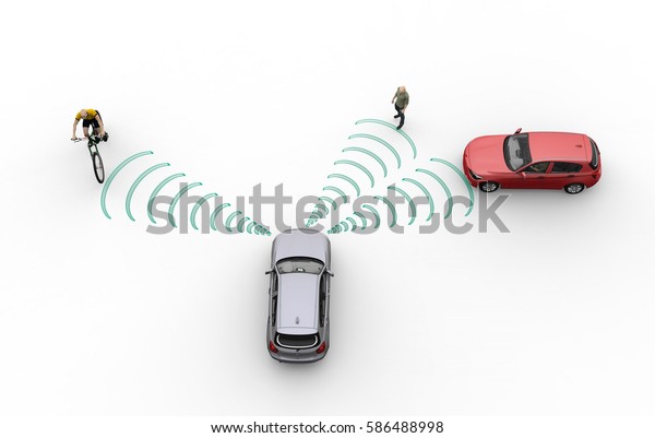 self driving electronic computer cars on\
white, 3d\
illustration